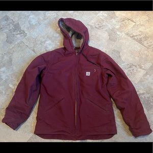 Carhartt W’s Loose Fit Washed Duck Sherpa Lined Jacket. Size: Small, Color: Wine
